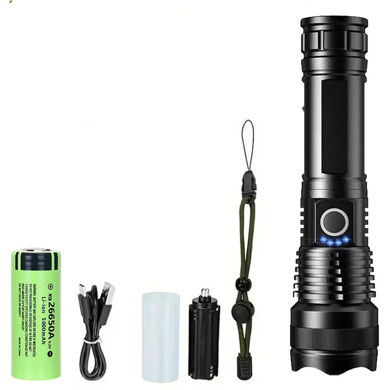 USB Rechargeable LED Flashlights High Lumens Super Bright Tactical Handheld Flash Light Zoomable,Waterproof Emergency Lantern Oasis Select 26650 battery no box