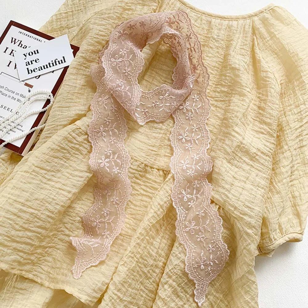 Summer Soft Lace Scarf Elegant Hollow Headband Korean Embroidery Hair Ribbon for Women Oasis Select 1 Pink