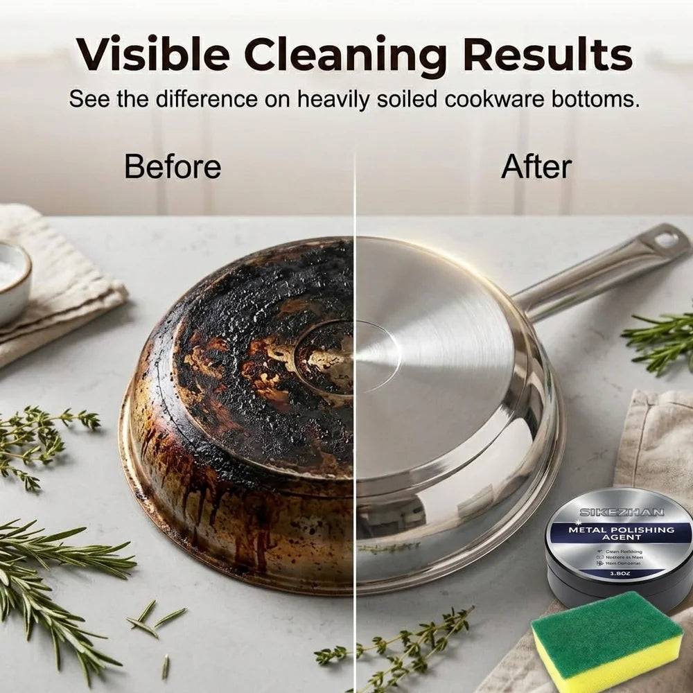 Metal Polishing Paste w/ Sponge Rust Oxidation Stain Remover Restore Shine Cookware Stainless Steel Brass Silver Polish Home Oasis Select