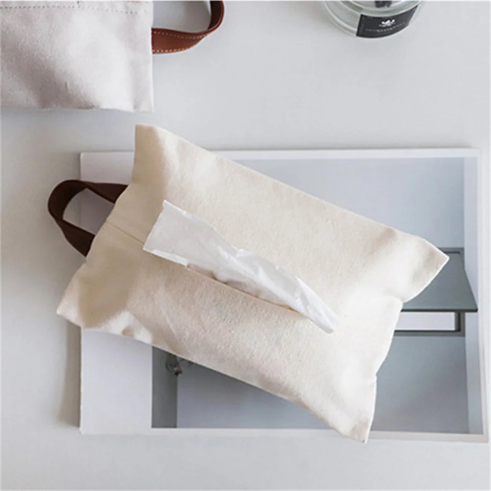 Japanese Style Hanging Napkin Holder Cover Cosmetic Box Case Canvas Cloth Tissue Box Pouch Organizer Home Office Car Accessories Oasis Select