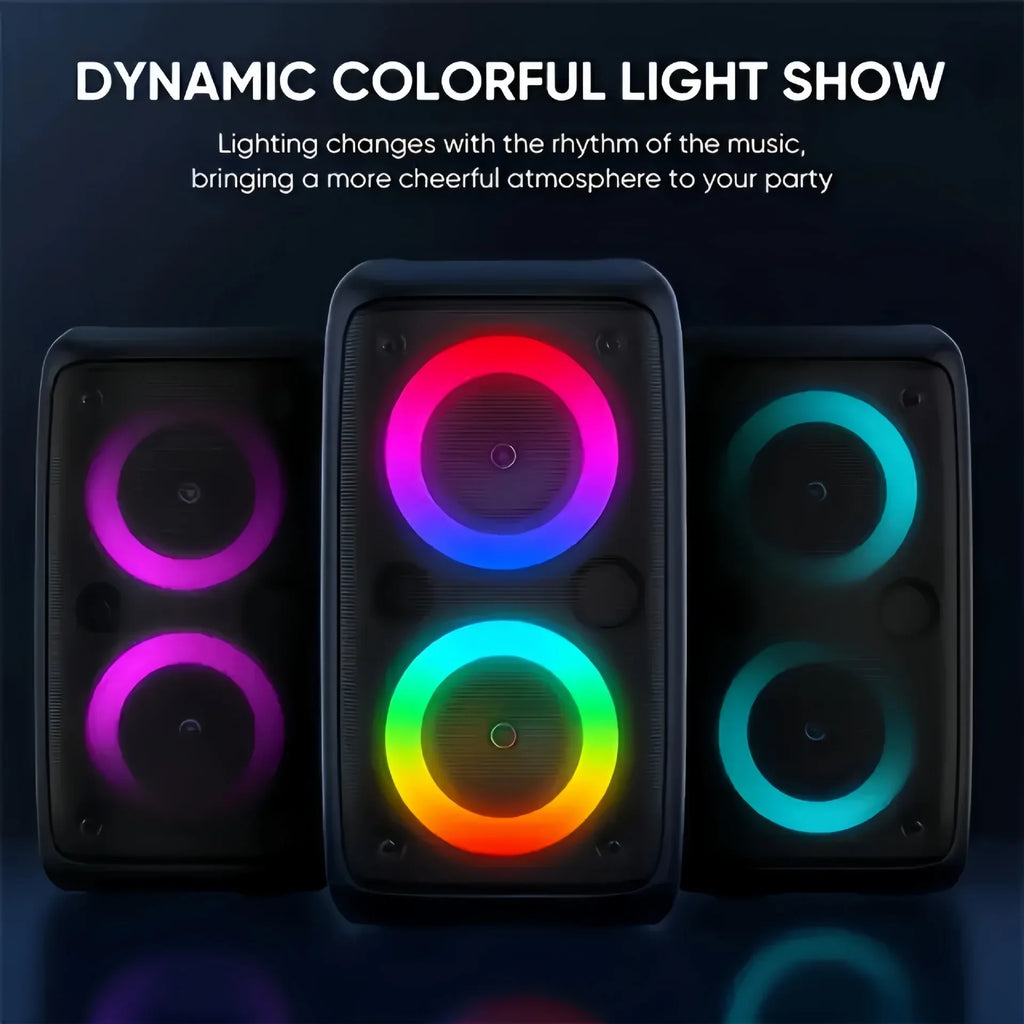 Portable Karaoke Bluetooth Speaker with Mic, FM Radio & LED Light