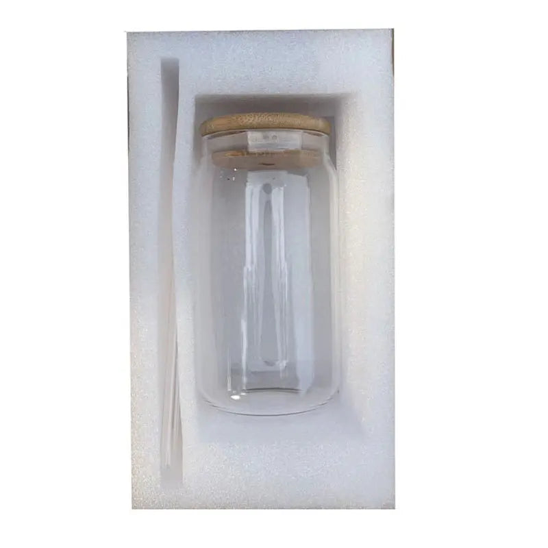 450ml/550ml Glass Cups with Bamboo Lids and Straw 1pc Mason Jars Coffee Mug Beer Can Shaped for Cocktail Milk Juice Cola Gift Oasis Select 550ml 450-550ml
