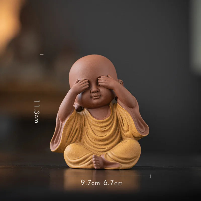 Purple Clay Little Monks Figurines Zen Tea Room Counter Desktop Tea Play Decorations Чаепитие Oasis Select 3