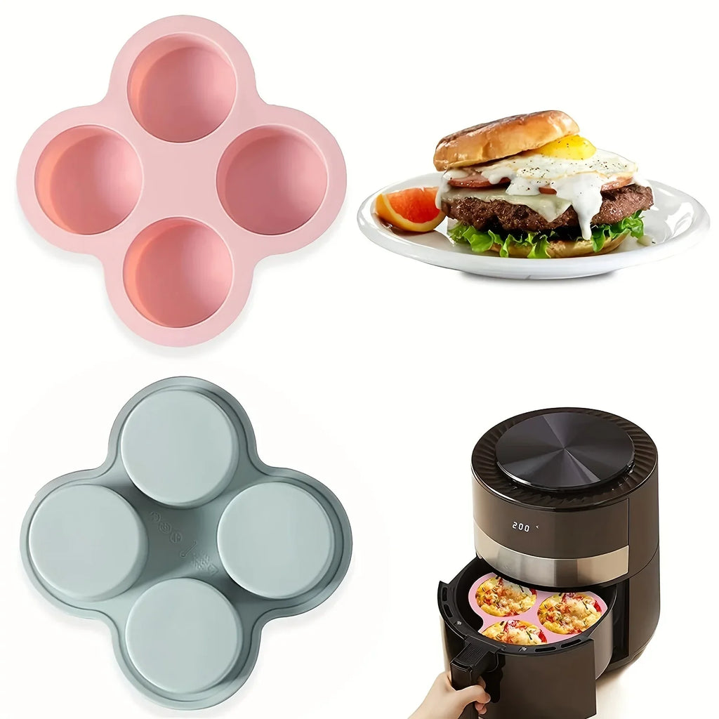 Air Fryer Egg Mold Round Shape Eggs Mold 4 Cavity Non-Stick Silicone Air Fryer Egg Pan Egg Steamer Cooking Mold Fried Egg Tool Oasis Select