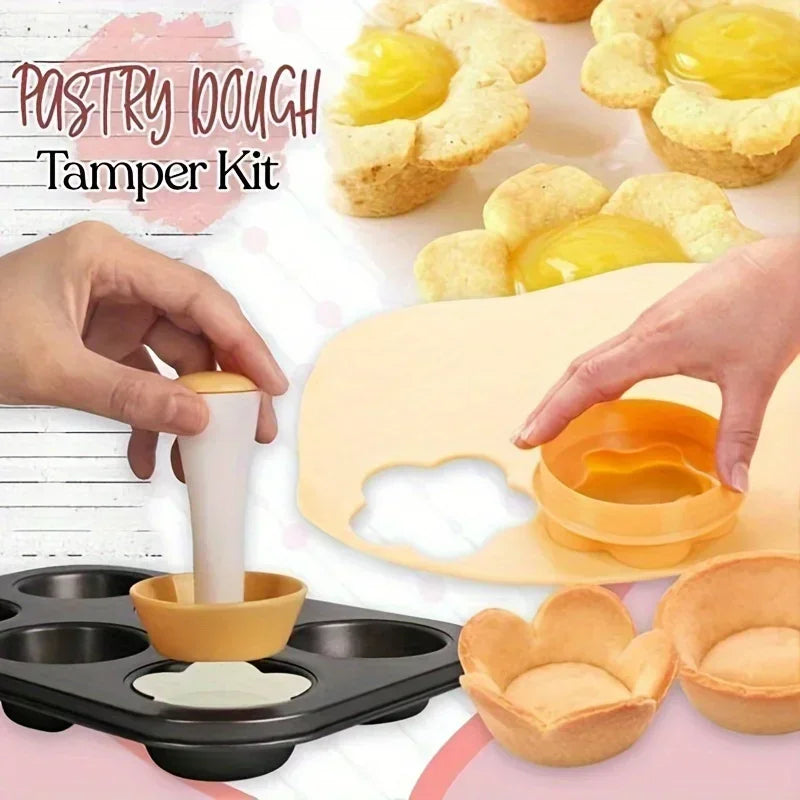 Pastry Dough Tamper Set Flower Shaped Cutter Cake Mold Creative Cake Cup Presser Biscuit Mold Pie Tamper Kitchen DIY Baking Tool Oasis Select