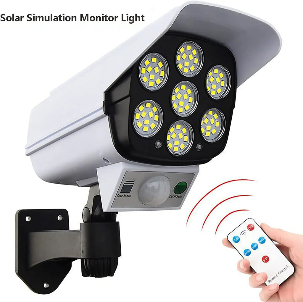 3Modes Multi-angle Lighting Remote Control Solar Powered Simulation Monitoring Induction Wall Lamp with Red Light Warning for Co Oasis Select solar light 2178T 0-5W