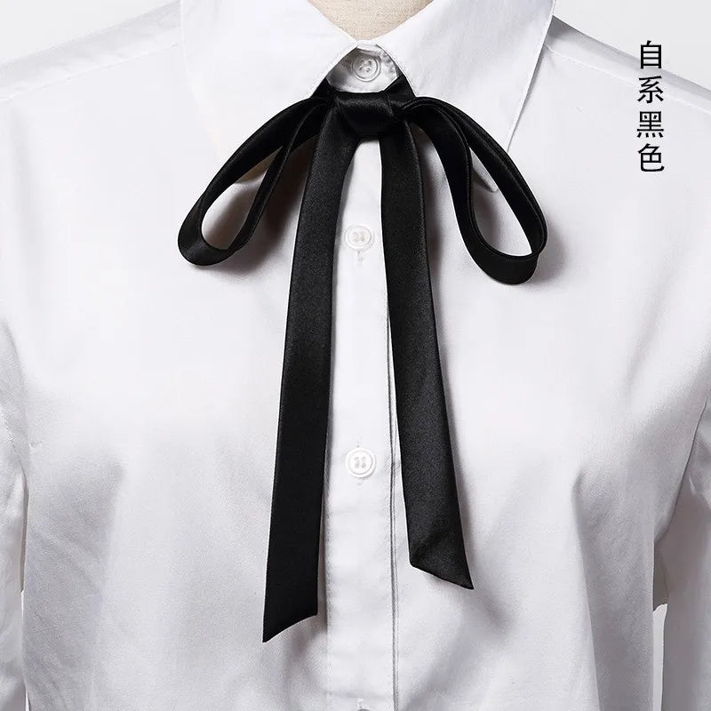 Korean Small Tie Bowtie College Style School Uniform Shirt Accessories Men's Women's Long Section Streamers Collars Flowers Oasis Select Black