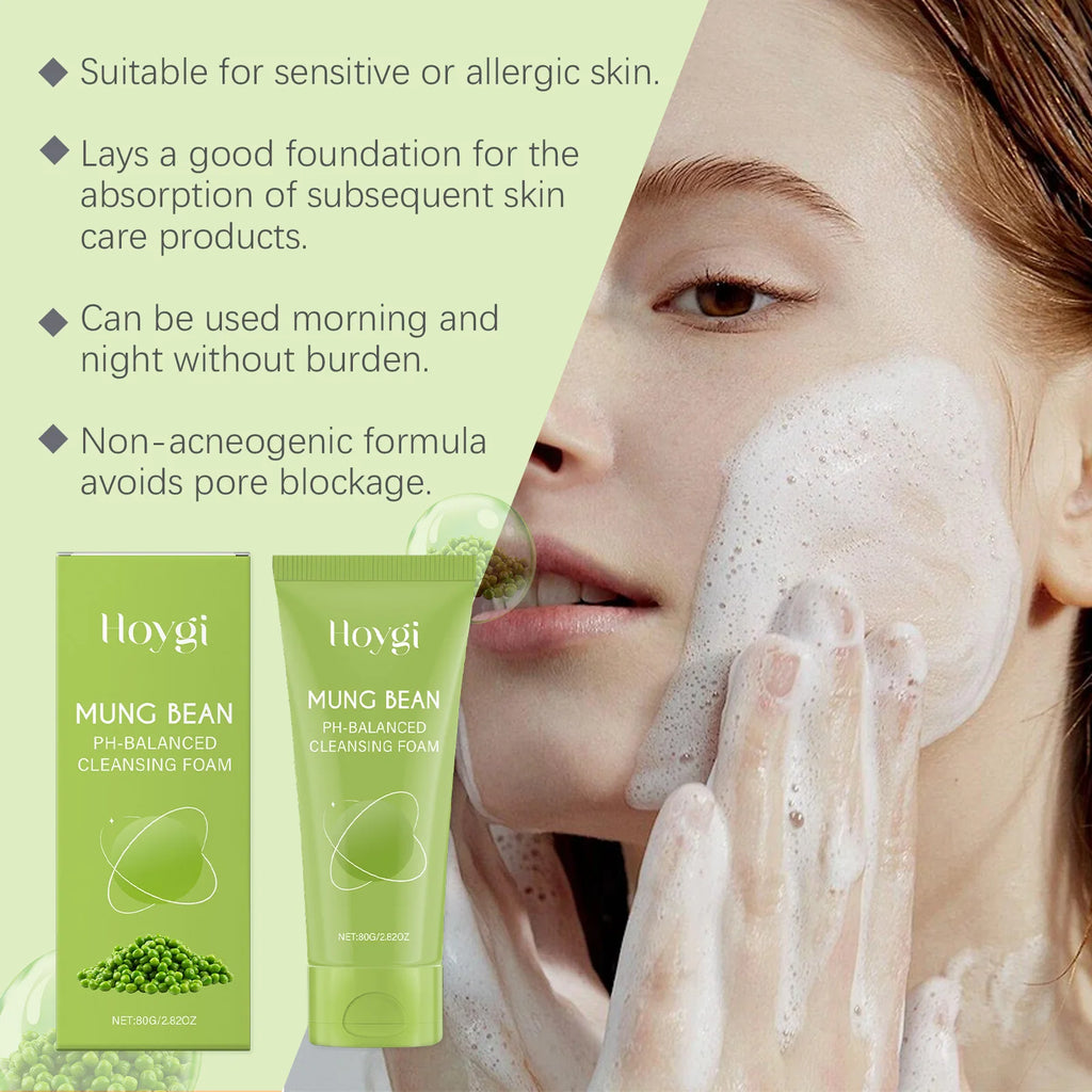 Hoygi Mung Bean Cleansing Foam – pH-Balanced Sensitive Skin Facial Cleanser Foam Oasis Select