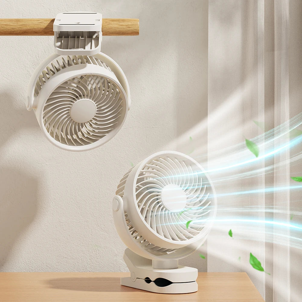 URGGU Rechargeable Clip-On Fan – 360° Rotation, 3 Speeds, USB