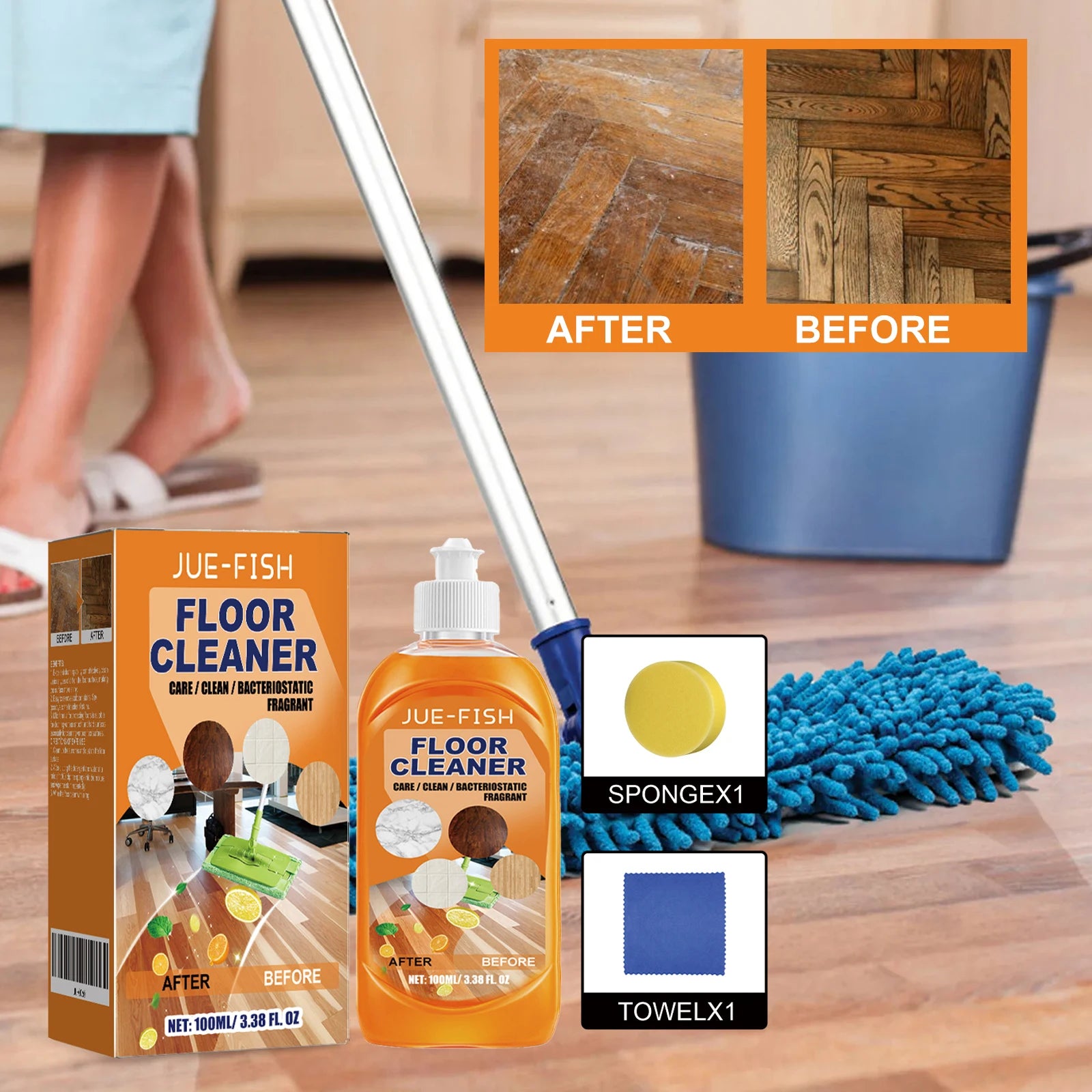 Jue Fish Floor Cleaner Set For Cleaning Descaling Cleaning Wooden Floors Polishing Brightening Ceramic Tile Cleaner Mild & Safe Oasis Select