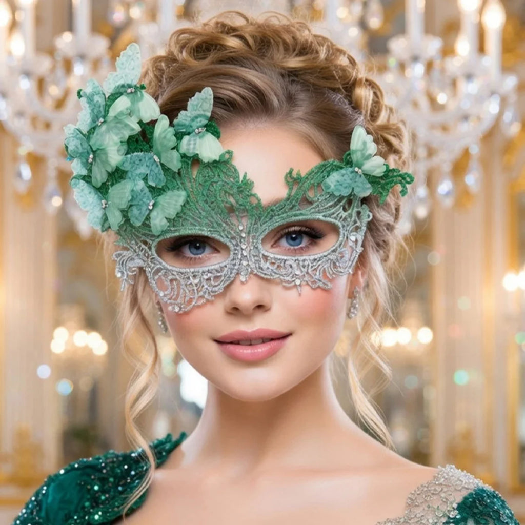 Gradient Butterfly Masquerade Mask Sexy Lace Half Face Mask Luxury Rhinestone Mask for Performance Cosplay Supplies Party Prom Oasis Select