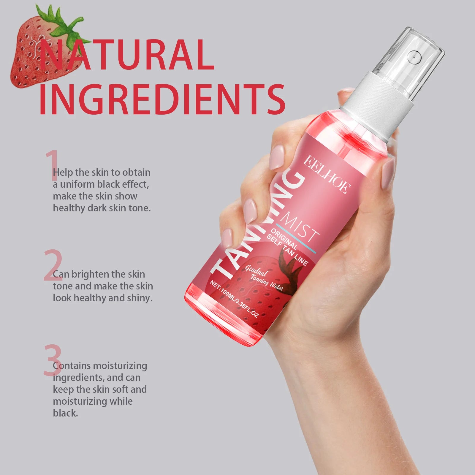 Eelhoe Strawberry Sunless Tanning Spray – Bronze Glow 100ml