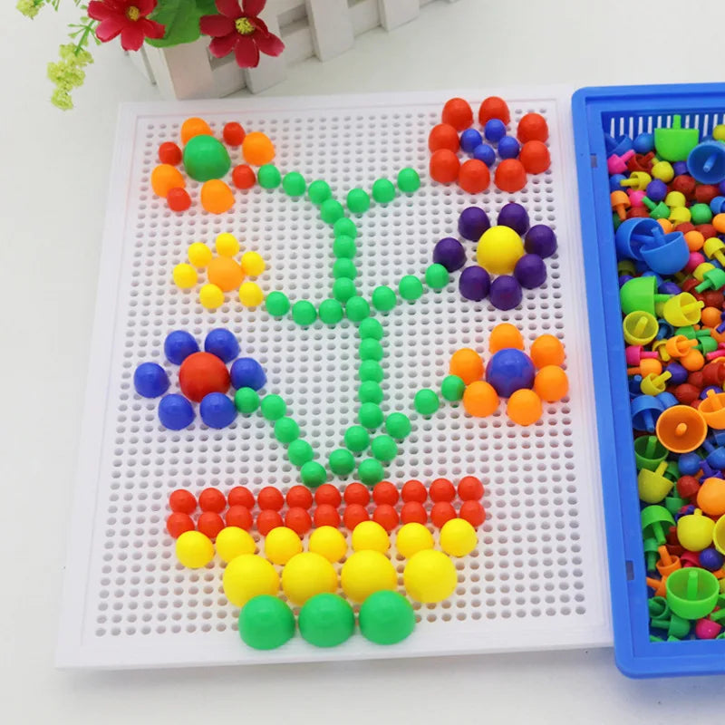 296/592pcs Mushroom Nail Building Blocks Puzzles,Game, Color Cognition Intellectual Educational Toys for Kids 3D Puzzle Game Oasis Select
