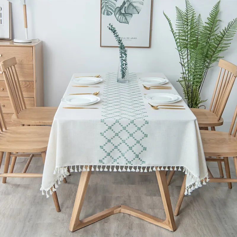 Plant Patterned Tablecloth with Tassel Decoration Minimalist Style for Dining Tables in Restaurants Rectangular Fabric Oasis Select