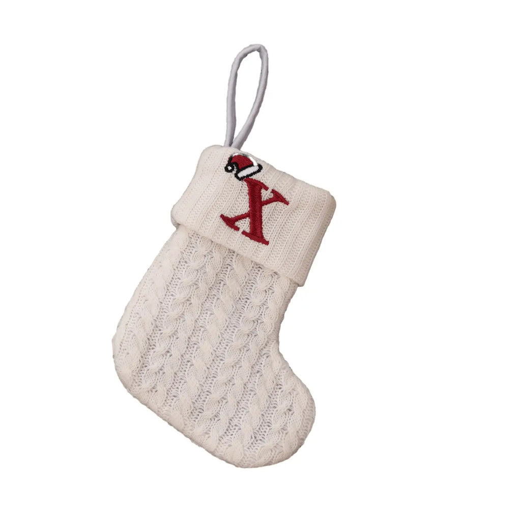 With Hanging Rope Christmas Stocking Children Candy Bag Beautiful Knitted Pendant White Snowflake Alphabet Christmas Tree Oasis Select X China Mainland