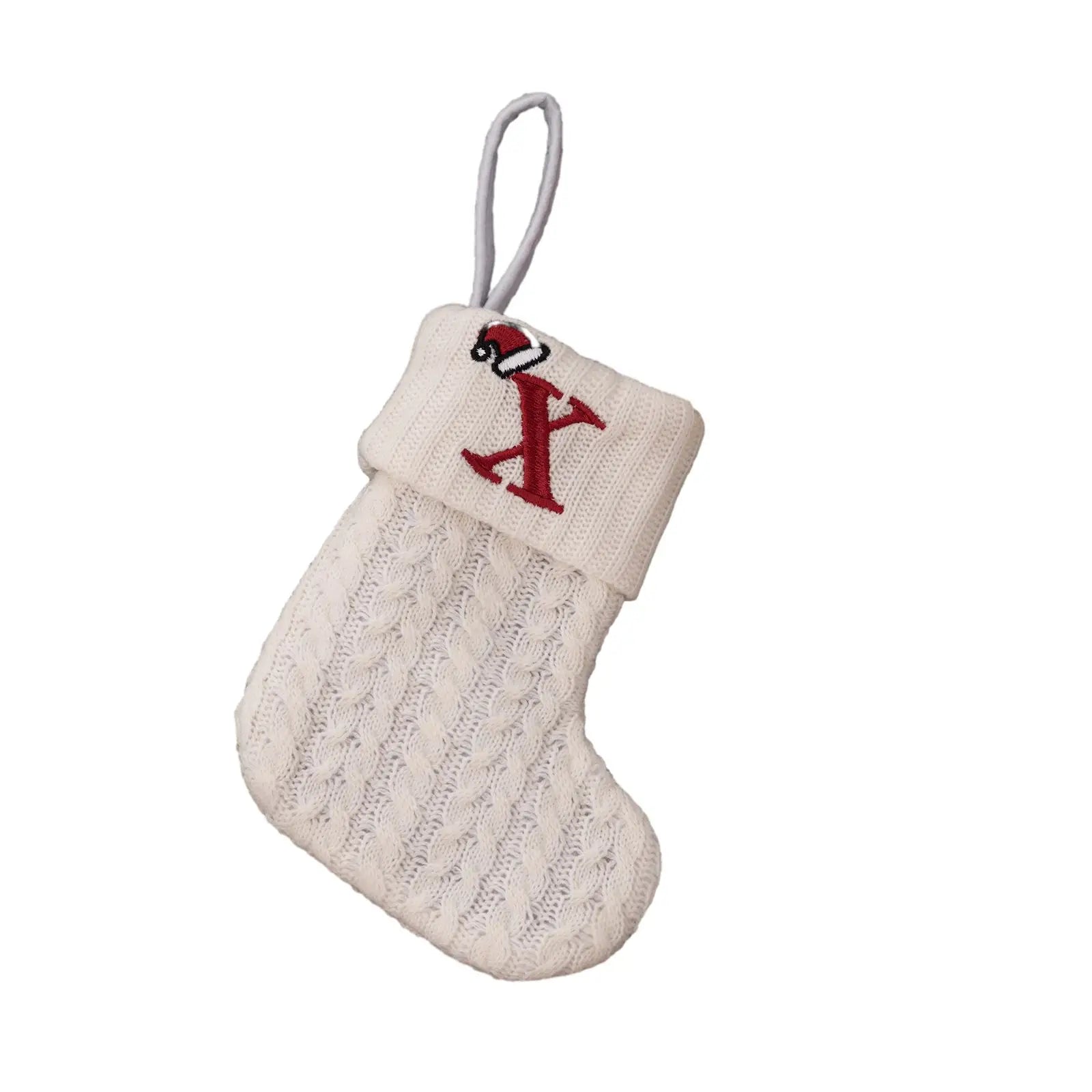 With Hanging Rope Christmas Stocking Children Candy Bag Beautiful Knitted Pendant White Snowflake Alphabet Christmas Tree Oasis Select X China Mainland