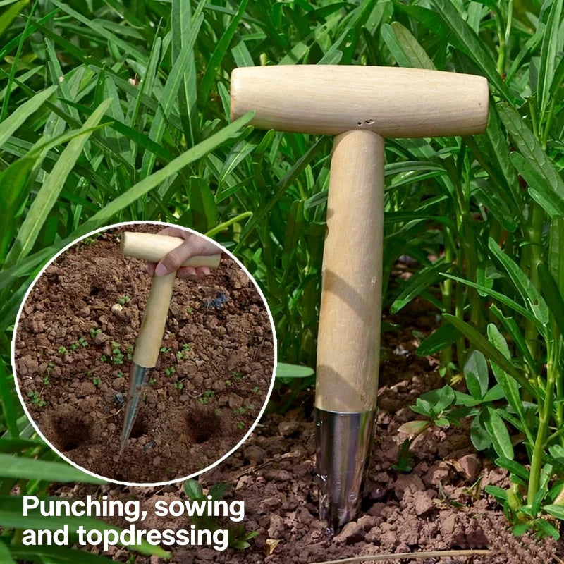 Handheld Clear Scale Garden Hole Puncher With Wood Handle For Sowing Seeds Transplanting Plants Digging Garden Hole Punch Tool Oasis Select Default Title