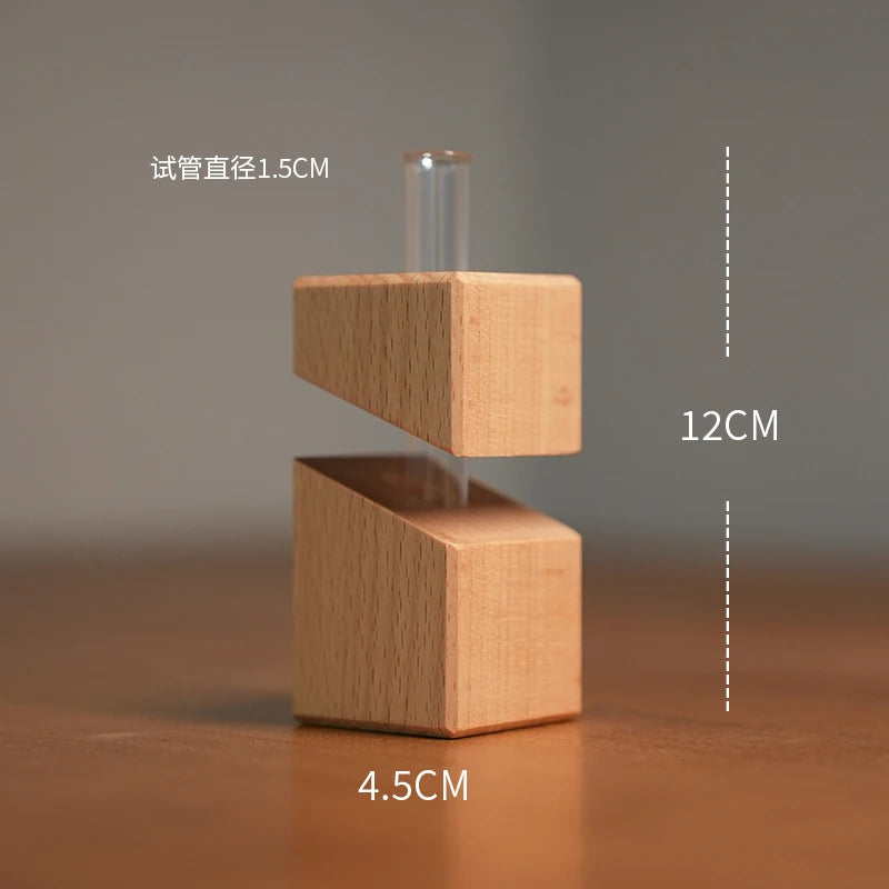 Solid Wood Creative Art Tabletop Geometric Flower Ware Nordic Dry Vase Glass Wall Hanging Vase Decoration Pieces Oasis Select beech