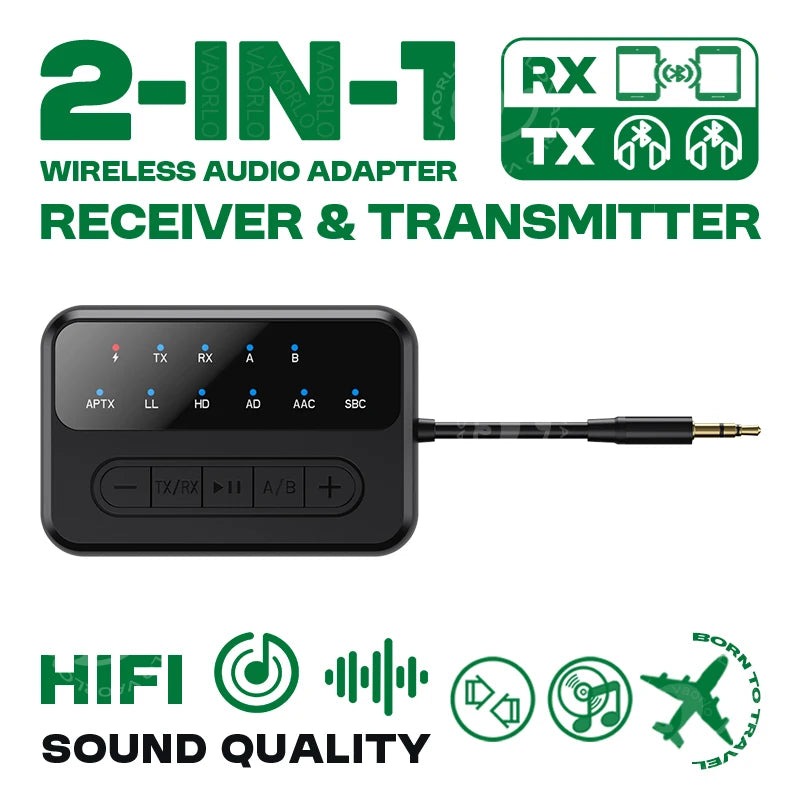 AptX Bluetooth Audio Transmitter Receiver 3.5MM AUX AptX-Adaptive AD/HD/LL AAC HiFi Multipoint Wireless Adapter For TV PC Car Oasis Select Enhanced Version
