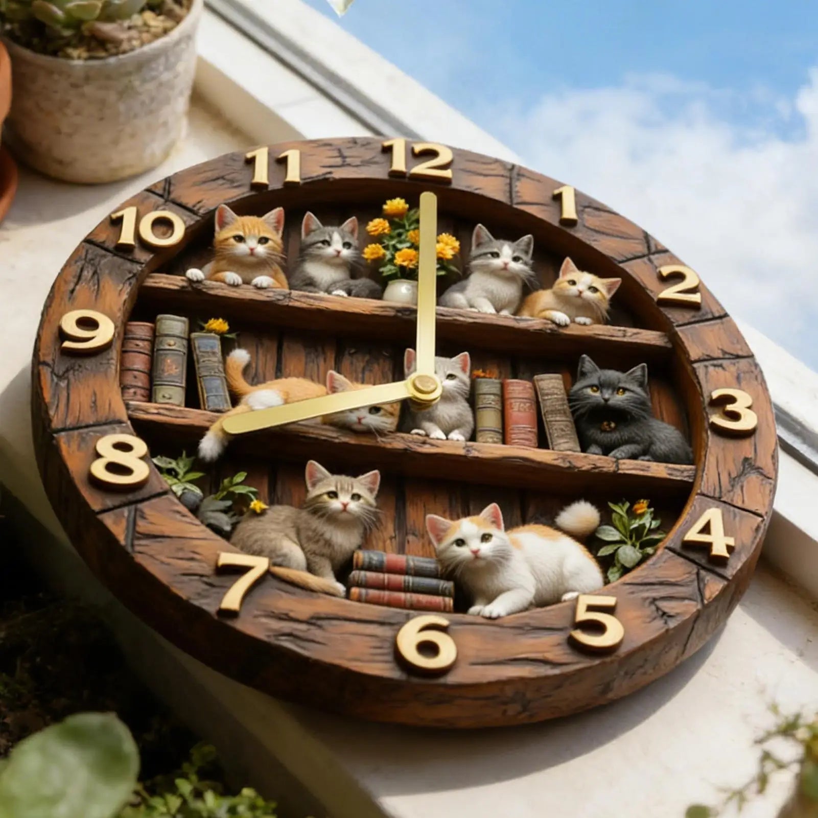 Cat Clock 11.81 Inch Cat Theme Wooden Decoration Bedroom Wall Clock for Home Living Room Bedroom Farmhouse Bar Office Library Oasis Select
