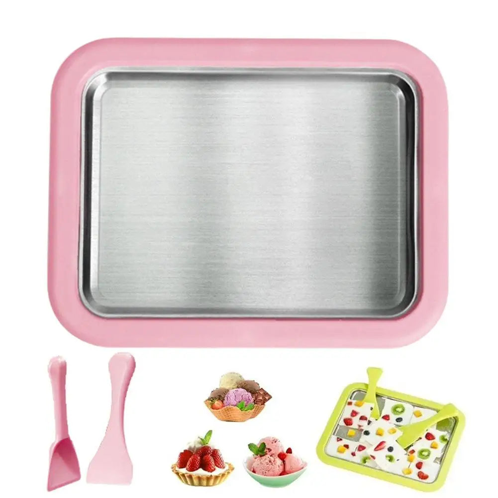 DIY Ice Cream Maker Yogurt Maker Machine for Homemade Rolled Cream Sorbet Gelato,Household Ice Cream Roller Pan with 2 Spatulas Oasis Select Pink