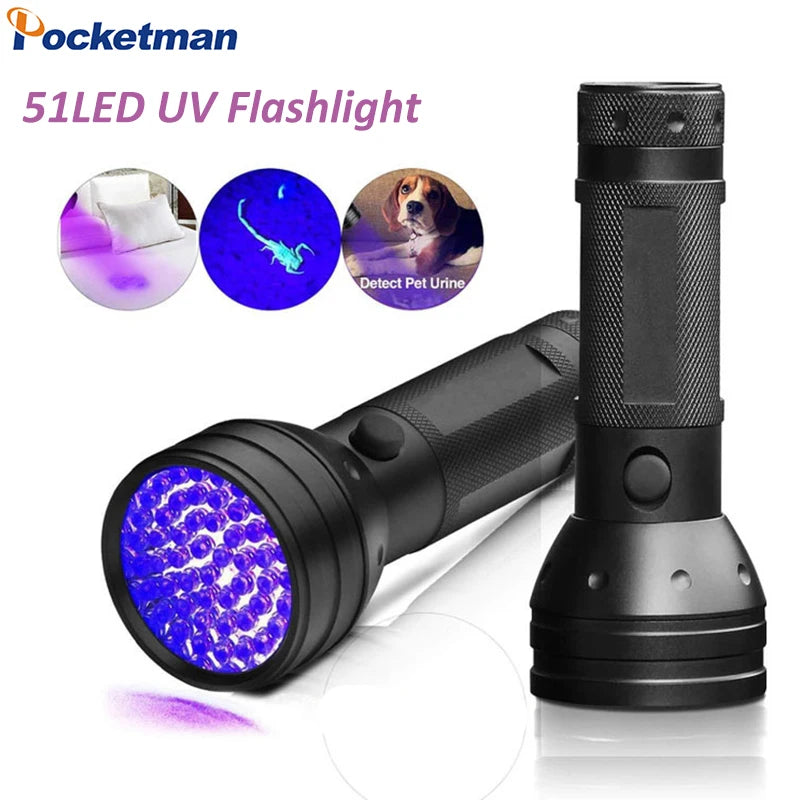 1/2 PCS UV Flashlight Black Light 51 LED Blacklight Pet Urine Detector for Dry Stains Bed Bug Resin Curing Scorpions Finder Oasis Select