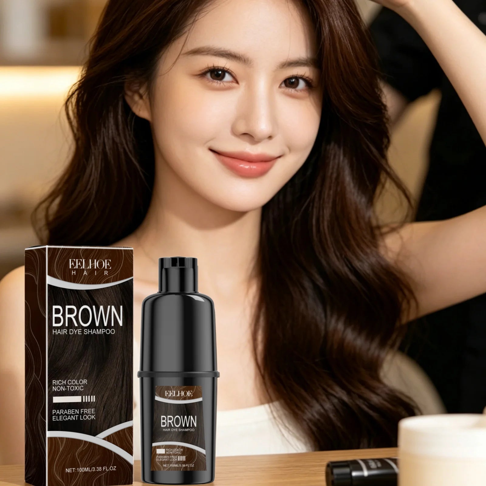 EELHOE Hair Dye Shampoo Deep Nourishment Strengthen Color Lock Frizz Control Oil Natural Formula Shiny Hair Color Shampoo 100ml Oasis Select