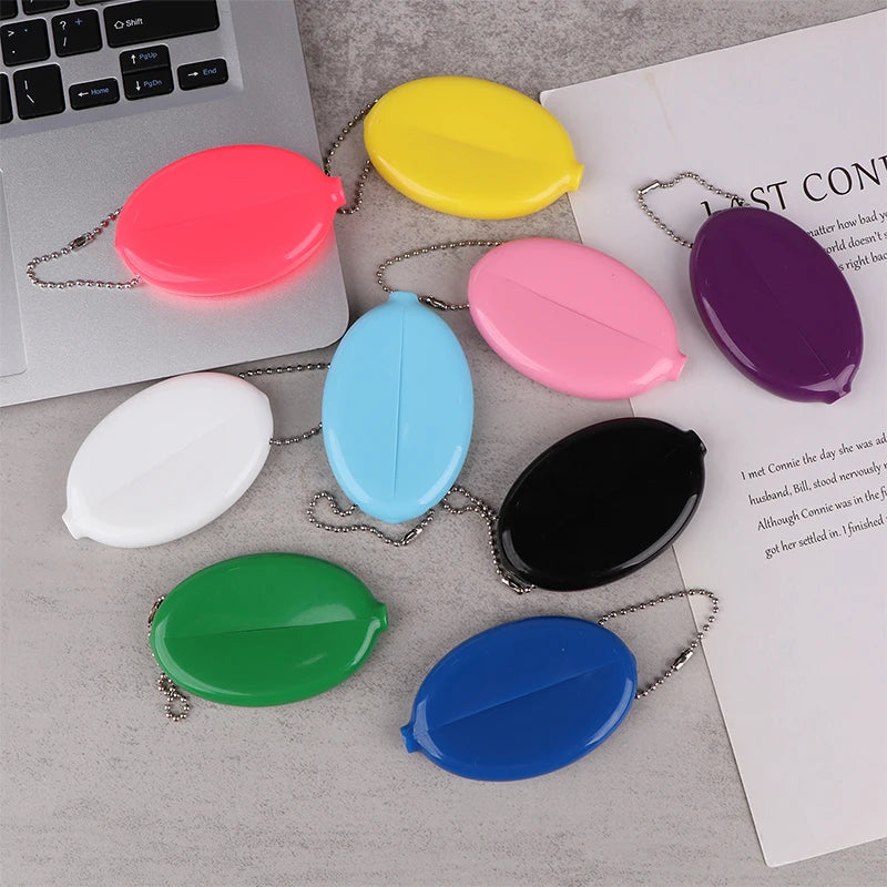 Small Oval Coin Purse Mini Earrings Rings Storage Box With Chain Solid Color PVC Fashion Portable Bag Pendant Oasis Select