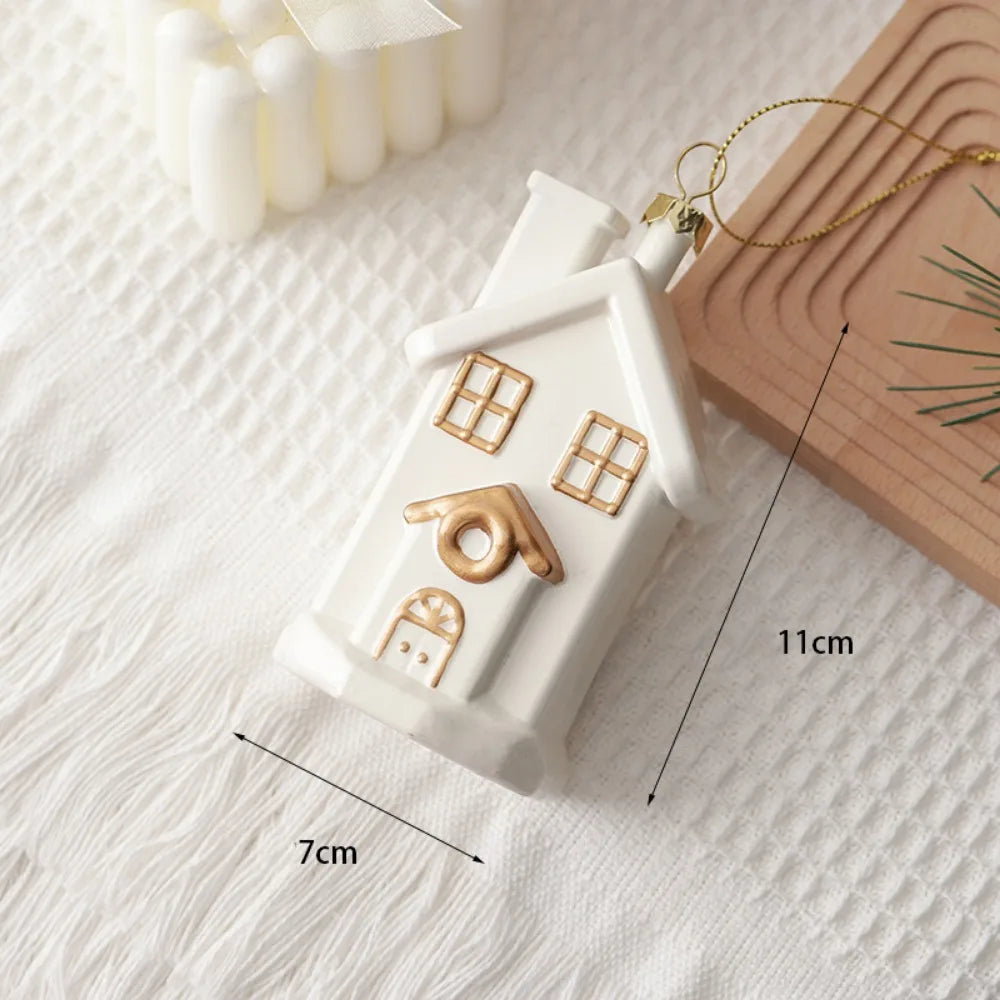 White Christmas Hanging Ornaments – Tree, Soldier & House Baubles