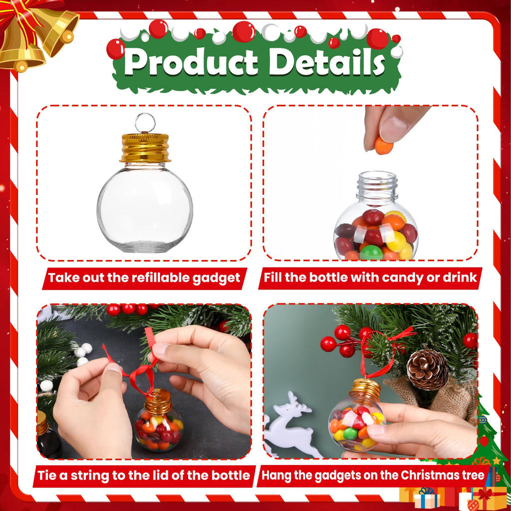 50ml Gold Cap Transparent Fruit Juice Bottle Stubby Round Plastic Bottle Shaped Snowball Bottle Christmas Decorative Bottle Oasis Select