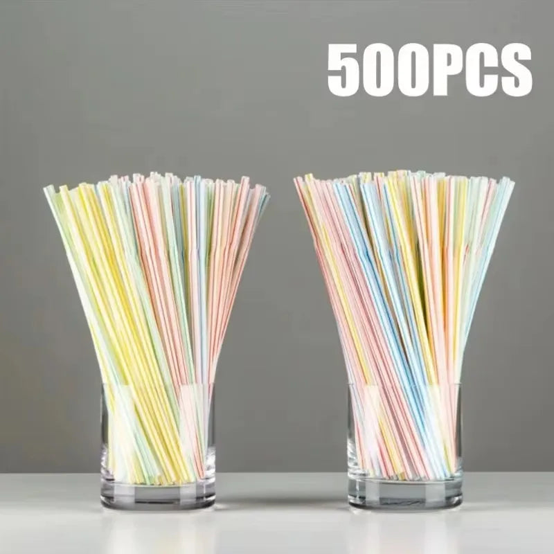 Multicolor Drinking Straws Child Plastic Straws Multi-time Milk Tea Beverage Accessories Black Straw Wholesale Party Supplies Oasis Select 500PCS-Stripe