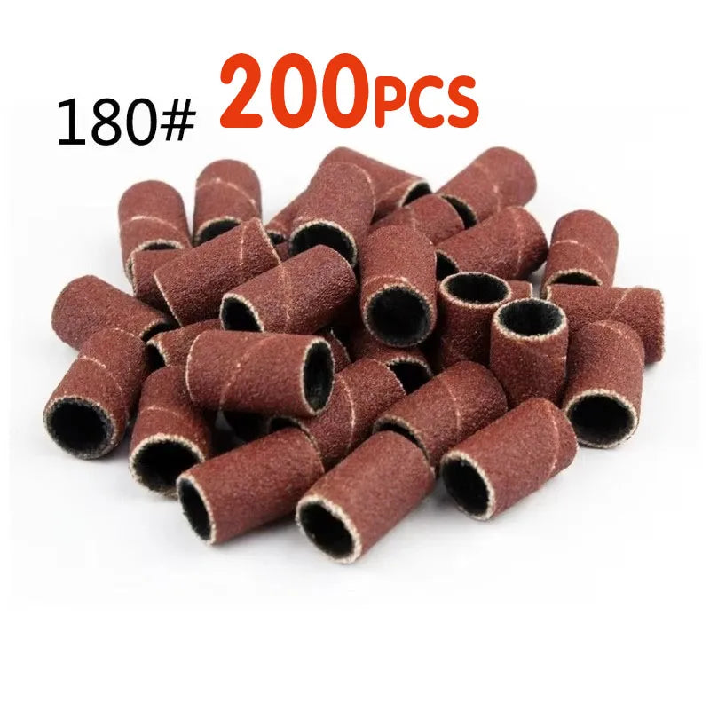 50-300pcs Sanding Cap Bands For Electric Manicure Machine 180/120/80Grit Nail Drill Grinding Bit Files Pedicure Tool Set BEND261 Oasis Select 200pcs-180