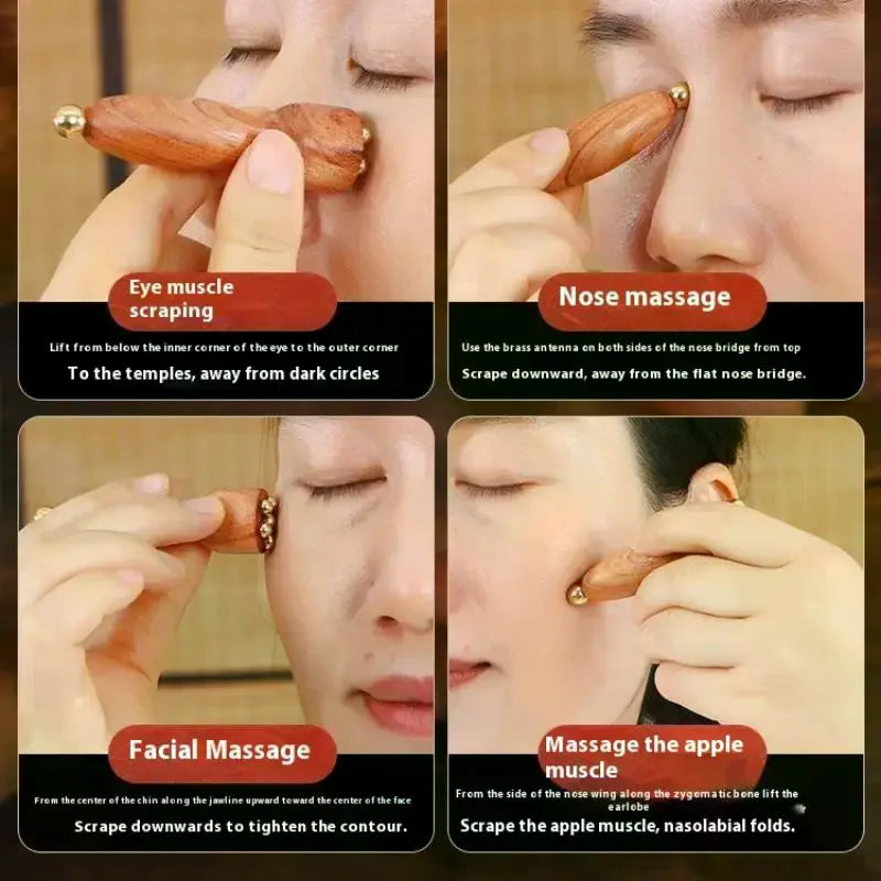 Lotus Seedpod Beauty Professional Brass & Rosewood Facial Gua Sha Tool Eye Relaxation Spot Meridians Acupoint Massage Handheld Oasis Select