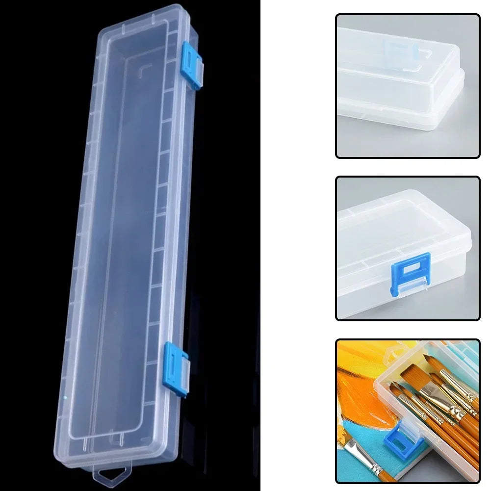 1pc Painting Pencils Box Drawing Brush Storage Case 33x7x3.5cm 18.5*7cm Plastic Watercolour Pen Container Drawing Tool Organizer Oasis Select