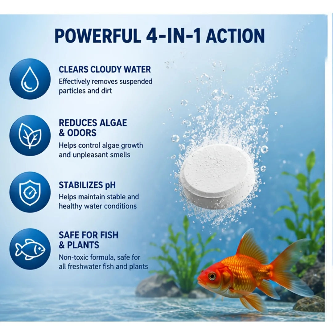 Aquarium Water Clarifier Tablets Fish Tank Cleaner Purifier Removes Cloudy Green Water Murky Dim Tank View Clarifier Oasis Select