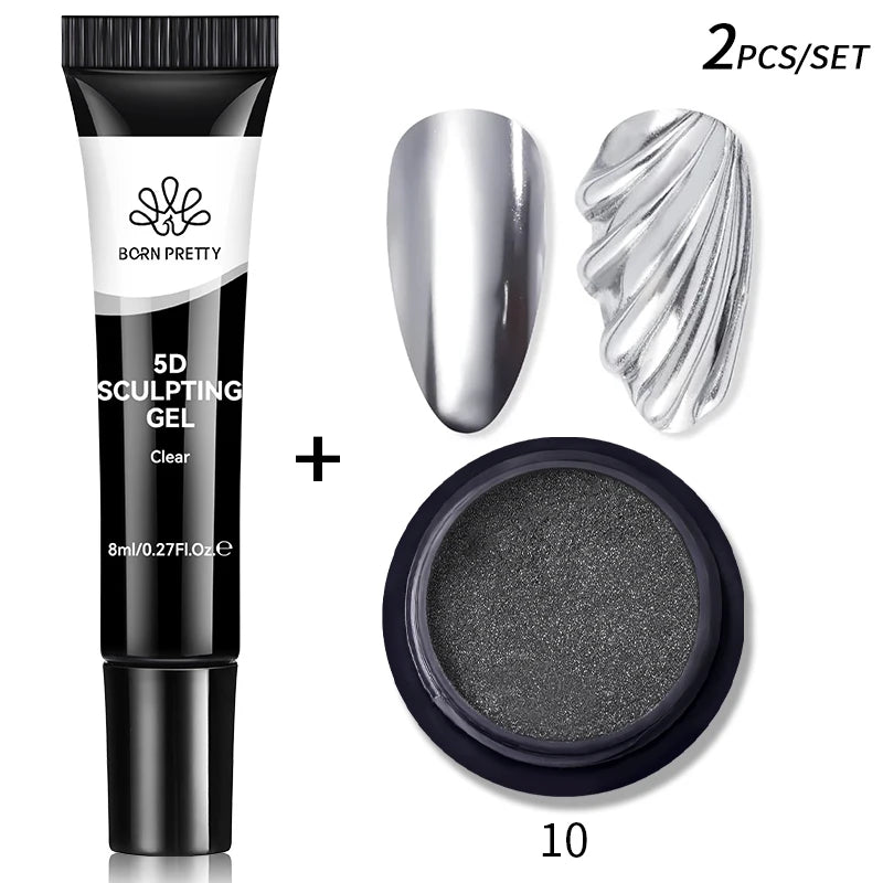 5D Nail Sculpting Gel with Solid Mirror Powder DIY Nail Embossing Gel for Painting Carving Nails 8ml Oasis Select 2 Pcs 10
