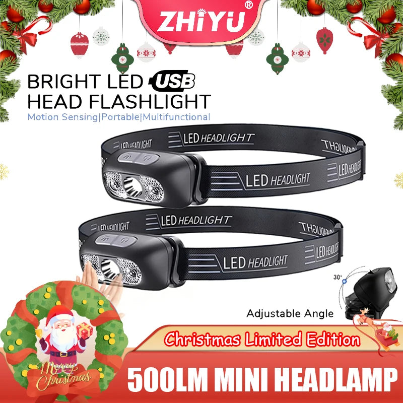 500 Lumen LED Headlamp USB Rechargeable Motion Sensor