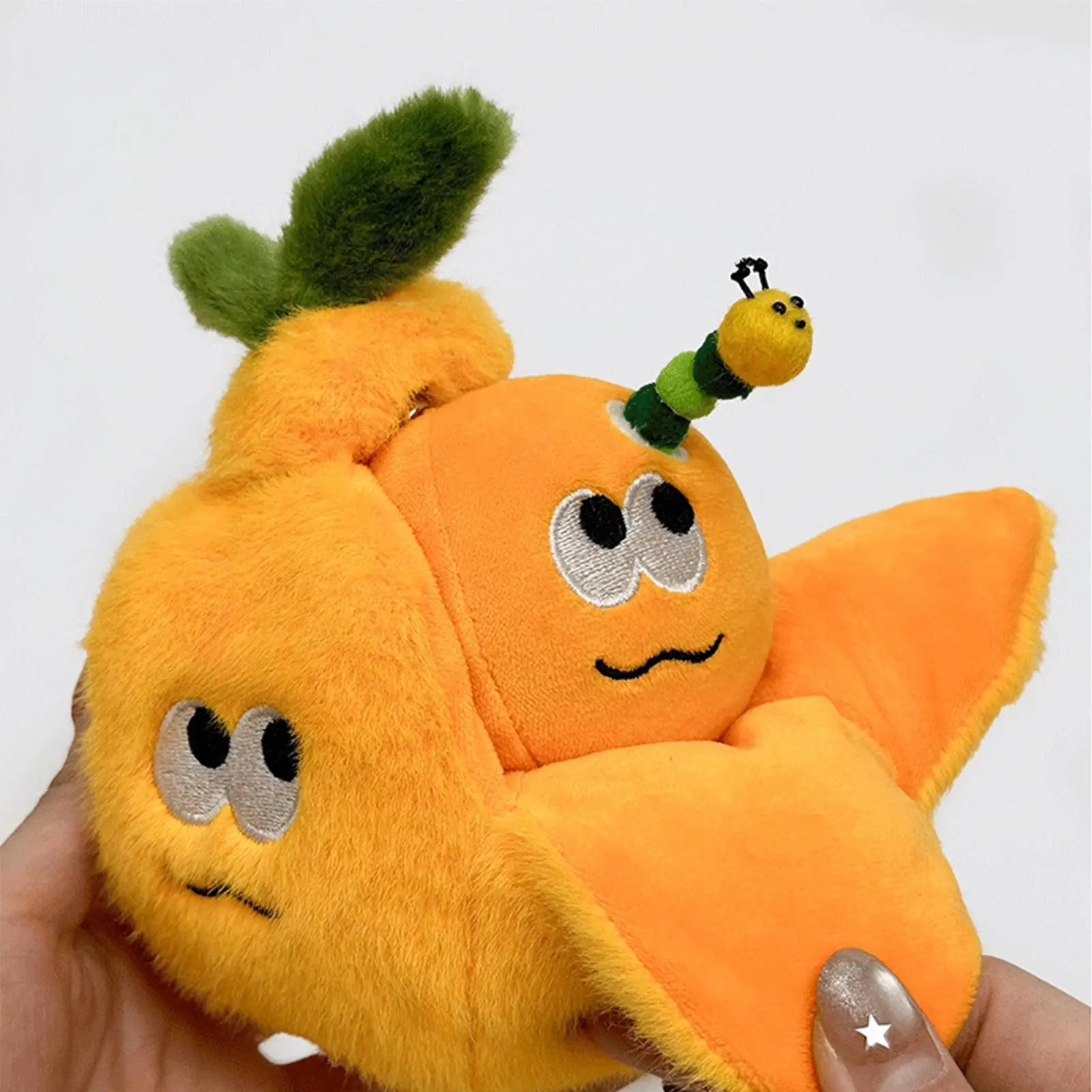 Creative Peeled Orange Plush Keychain Fruit Stuffed Doll Cartoon Orange Keychain With Worm Bag Pendant Plush Keychain Oasis Select