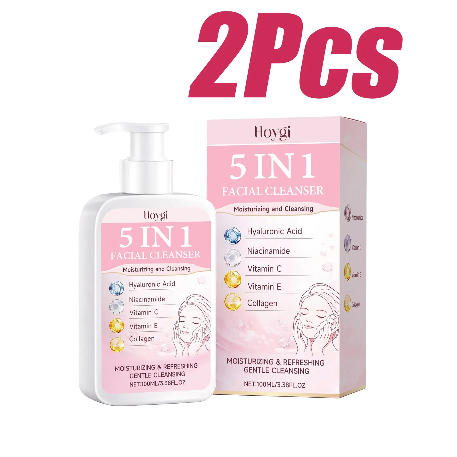 5 in 1 Moisturizing Facial Cleanser Refreshed Cleansing Makeup Remover Brightening Hydrating Light Texture Rich Foam Cleanser Oasis Select 2Pcs