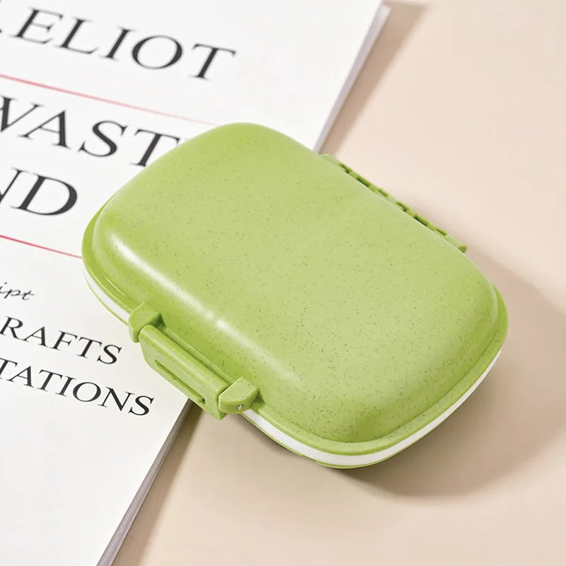 8 Grids Pill Box With Seal Ring Small Box For Tablets Wheat Organizer Container For Tablets Straw Container For MedicinesTravel Oasis Select green