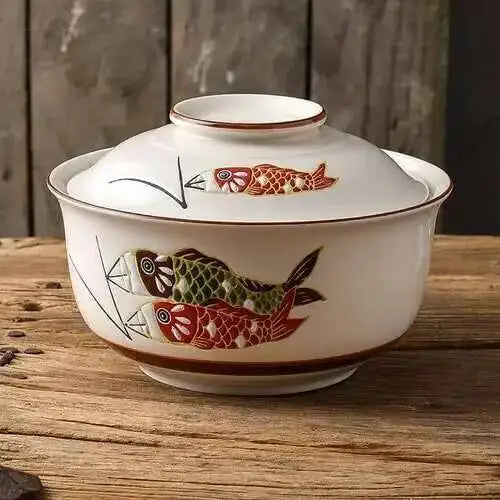 Japanese Ceramic Soup Bowl With Lid Instant Noodle Bowl Ramen Bowl Tableware Microwaveable Supplies Oasis Select White 7.75 Inches