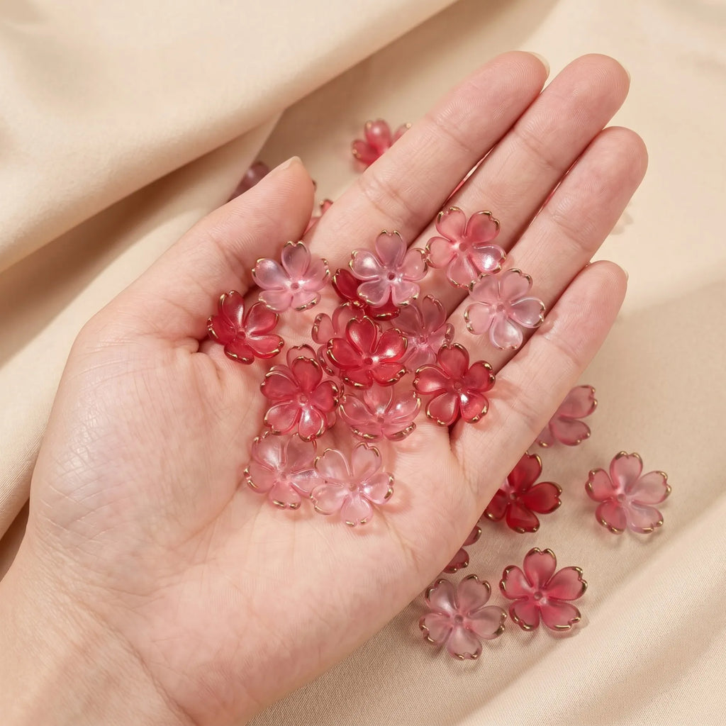 50pcs Colorful Cherry Blossom Beads 5-Petal Acrylic Flower Beads Mini Spacer Beads Hair Charms Christmas for Bracelets Earring Oasis Select