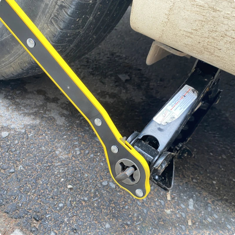 Compact Tire Removal Tool with Car Jack Ratchet Wrench, Cross Designed Labor Saving Tool Oasis Select