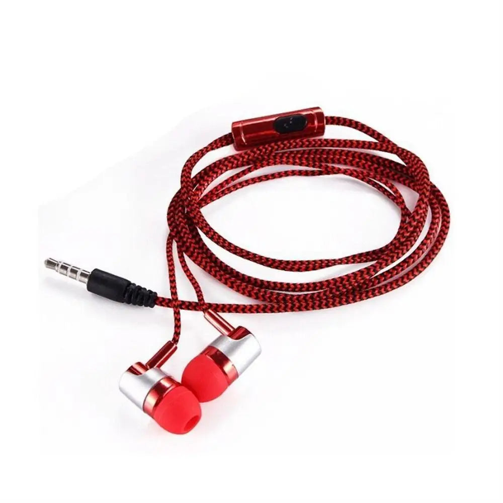 Universal In-ear Headset Braided Cord With Microphone 3.5mm Jack Bass Stereo Wired Control Sports Earphone For Smart Phone Oasis Select Red