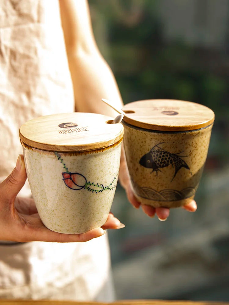 Ceramic Retro Seasoning Pot Hand-painted Salt Pot Oil Tank Pepper Pot for Kitchen Oasis Select