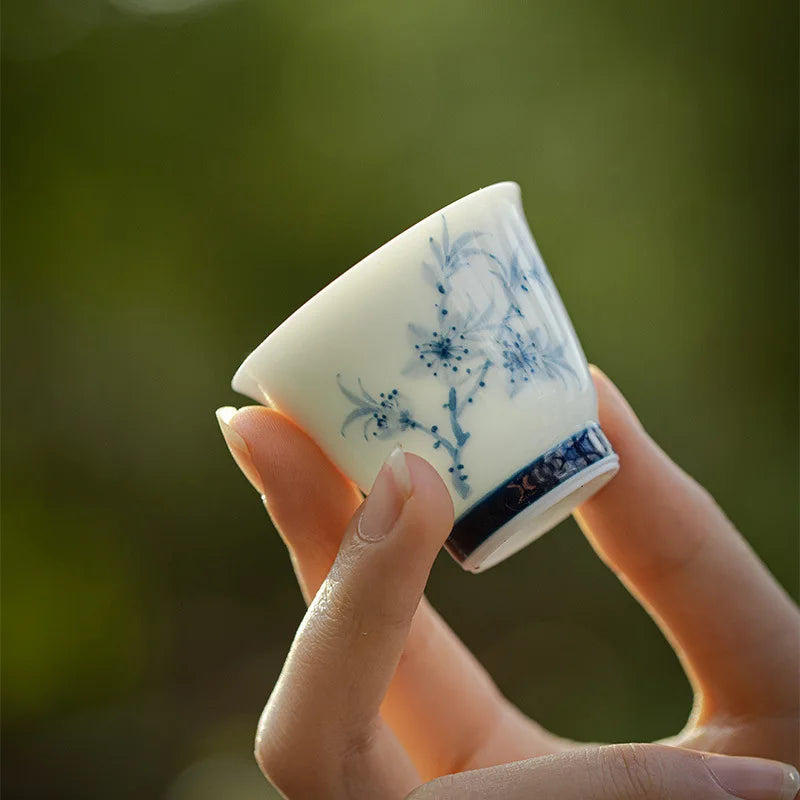 Clay White Porcelain Hand-painted Blue Tea Cup Ceramic Kung Fu Teacup Single Cup Blue And White Cup Oasis Select