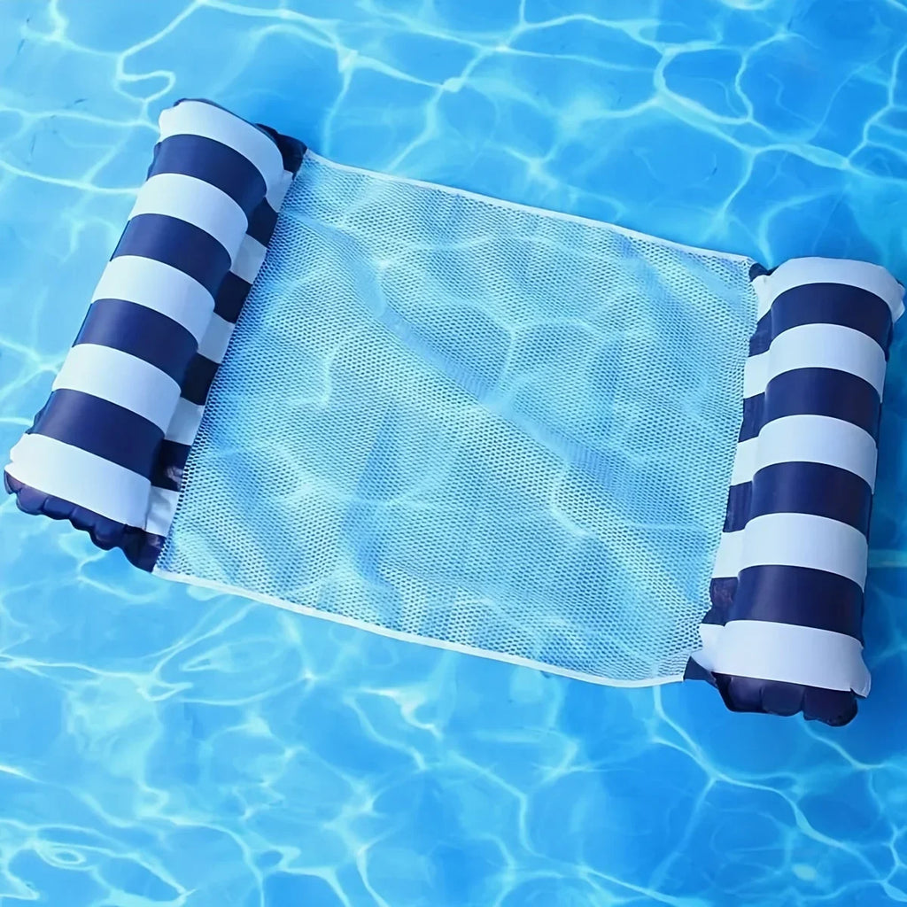 Foldable Striped Inflatable Lounge Chair for Swimming Pool Beach Leisure with Net Backrest Portable Floating Bed Oasis Select