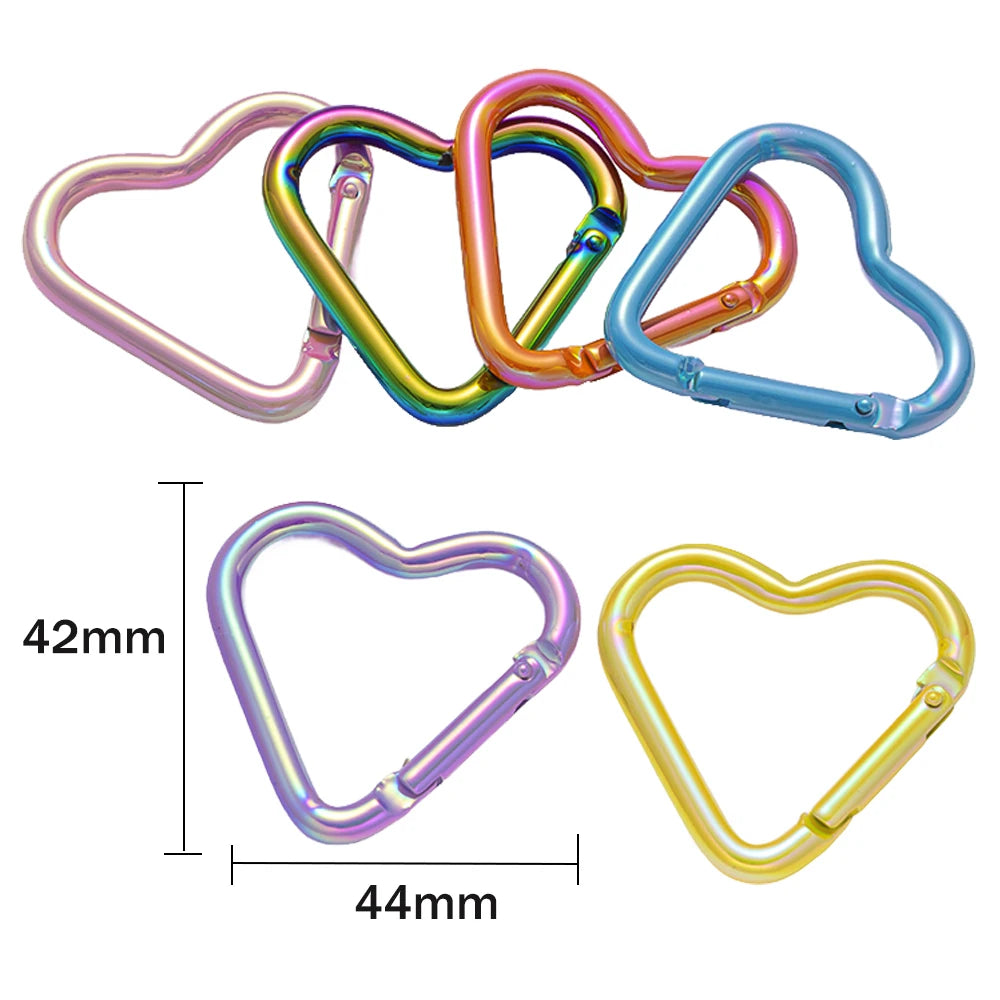 5pcs New Heart Shaped Laser Carabiner Hook Ring Keychain Keyrings Hook DIY Jewelry Making Supplies Connector Buckles Accessories Oasis Select Mix