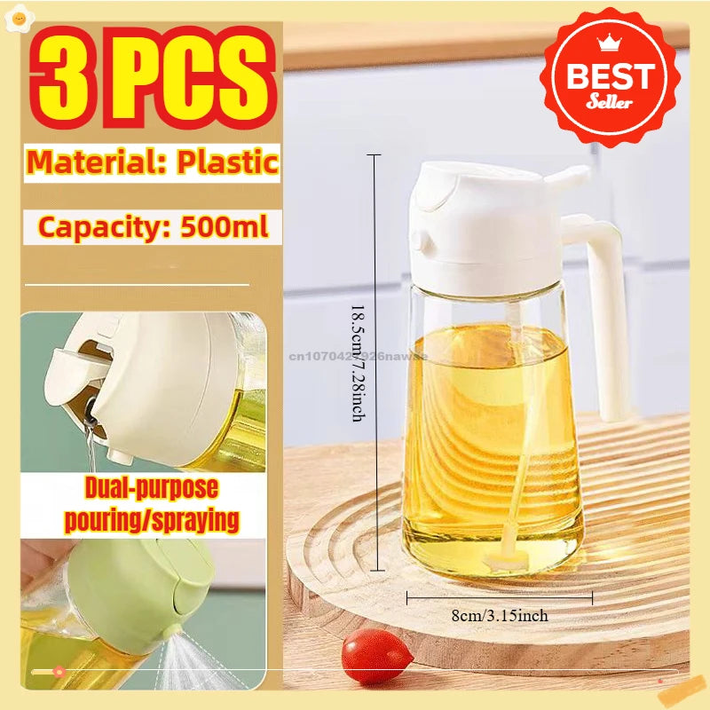2in1 Oils Sprayer Olive Oil Spray Plastic Bottle Vinegar Dispenser Kitchen Oil Diffuser Accessories Camping Baking Pic Oasis Select