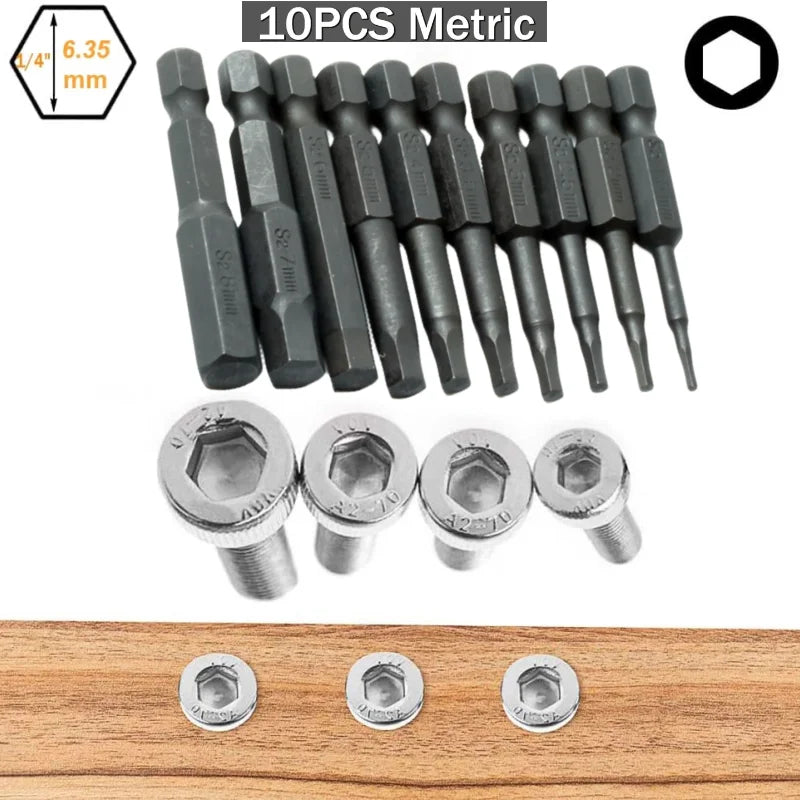 10-Pc Magnetic Hex Allen Wrench Drill Bit Set – SAE & Metric Hex Drill Bit Set Oasis Select